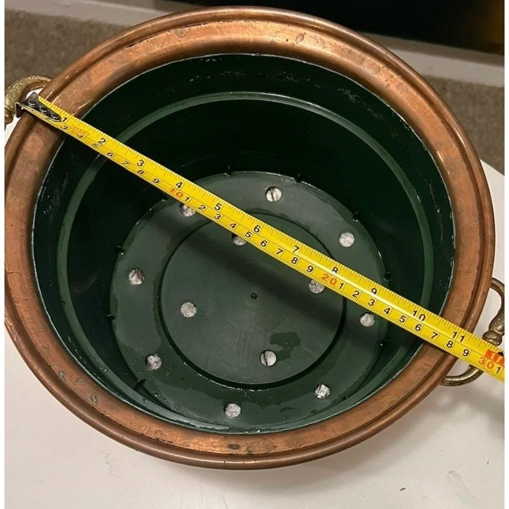 Vintage Copper Planter Cachepot Brass Handles